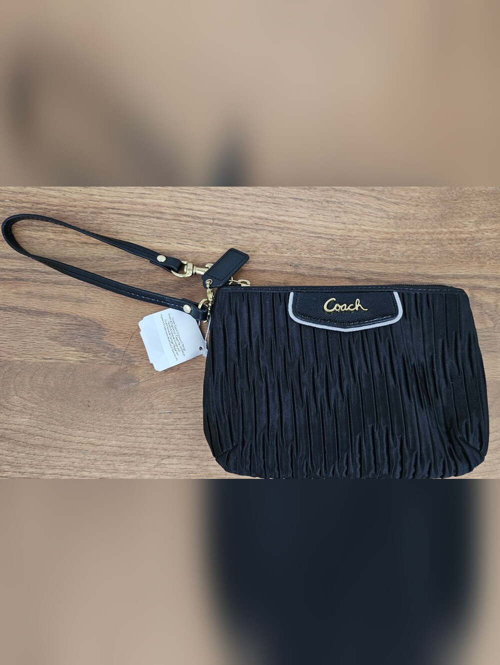 NWT Coach Gathered Satin Medium Wristlet F48163 Black